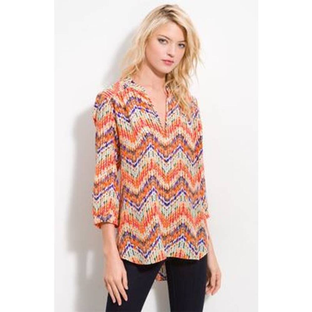 Amanda Uprichard Orange 3/4 Sleeve Silk Tunic Top
